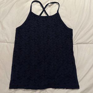 Abercrombie Kids Navy Floral Lace Tank Top (Kids 15/16)